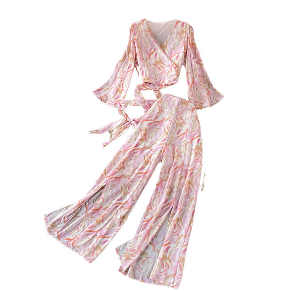 Ženski komplet s vezicama i uzorkom u boji