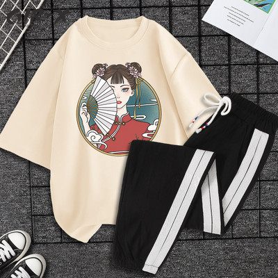 Casual ženski komplet majica kratkih rukava i hlača - razne aplikacije