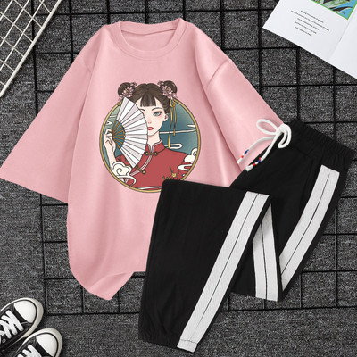 Casual ženski komplet majica kratkih rukava i hlača - razne aplikacije