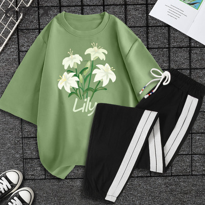 Casual ženski komplet majica kratkih rukava i hlača - razne aplikacije