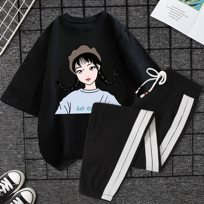 Casual ženski komplet majica kratkih rukava i hlača - razne aplikacije