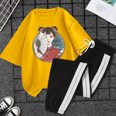 Casual ženski komplet majica kratkih rukava i hlača - razne aplikacije