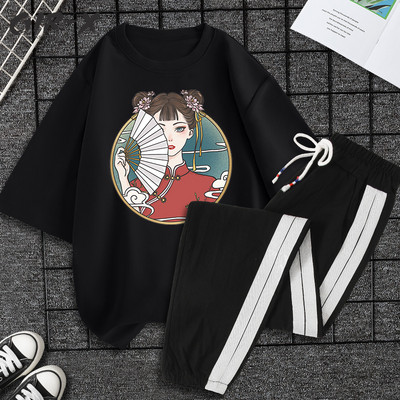 Casual ženski komplet majica kratkih rukava i hlača - razne aplikacije