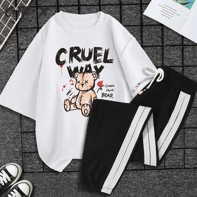 Casual ženski komplet majica kratkih rukava i hlača - razne aplikacije