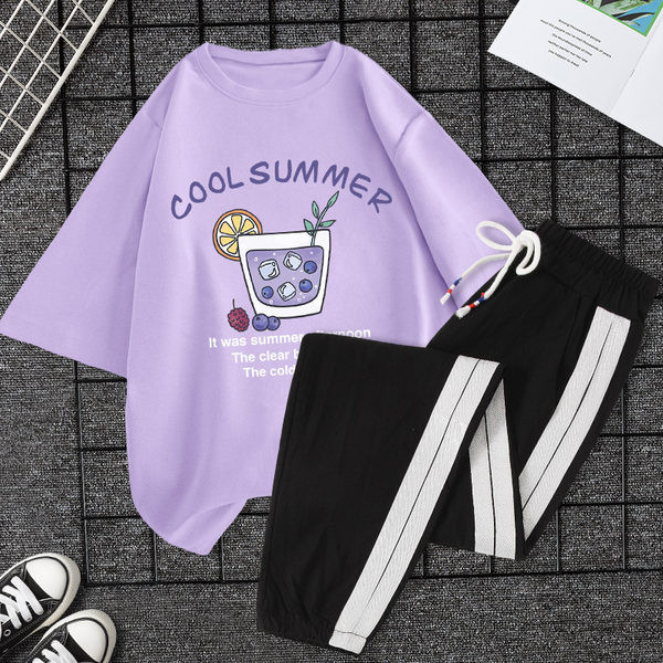 Casual ženski komplet majica kratkih rukava i hlača - razne aplikacije