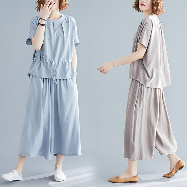 Γυναικείο μοντέρνο ευρύ σετ με κορδόνια σε δύο χρώματα