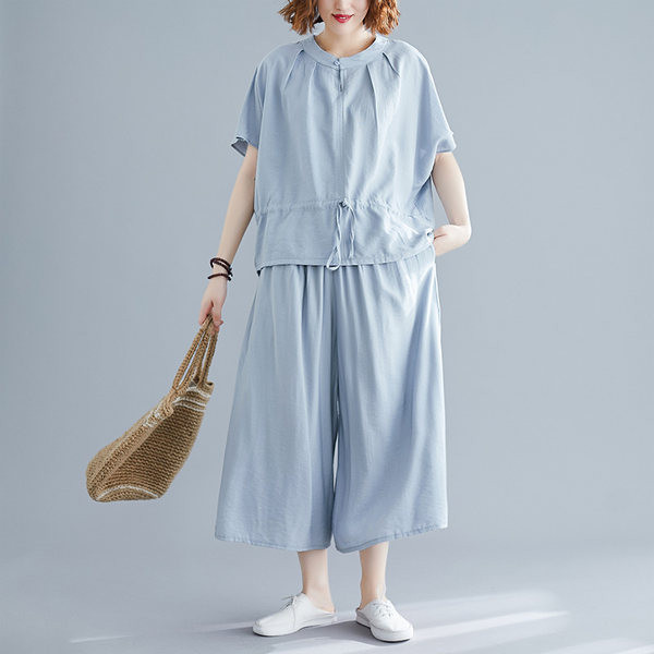 Γυναικείο μοντέρνο ευρύ σετ με κορδόνια σε δύο χρώματα