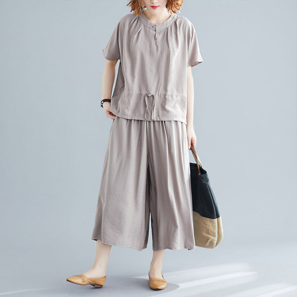 Γυναικείο μοντέρνο ευρύ σετ με κορδόνια σε δύο χρώματα