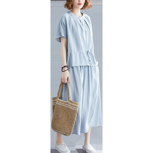 Γυναικείο μοντέρνο ευρύ σετ με κορδόνια σε δύο χρώματα