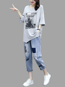 Γυναικείο σετ - μπλούζα και τζιν - δύο μοντέλα