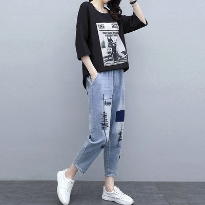 Γυναικείο σετ - μπλούζα και τζιν - δύο μοντέλα