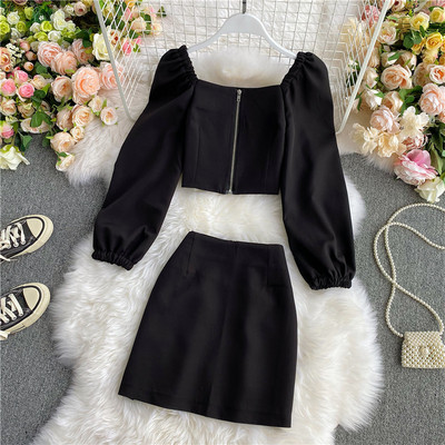 Μοντέρνο γυναικείο σετ με φερμουάρ σε δύο χρώματα