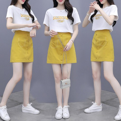 Ženski ljetni komplet s ovalnim izrezom i visokim strukom