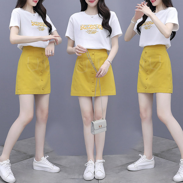 Ženski ljetni komplet s ovalnim izrezom i visokim strukom