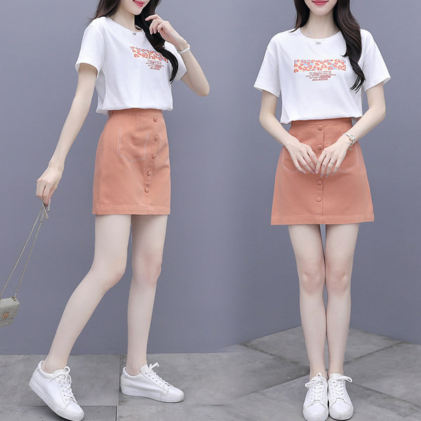 Ženski ljetni komplet s ovalnim izrezom i visokim strukom