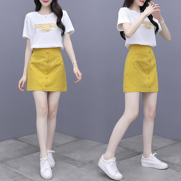 Ženski ljetni komplet s ovalnim izrezom i visokim strukom