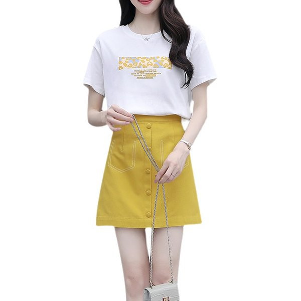 Ženski ljetni komplet s ovalnim izrezom i visokim strukom