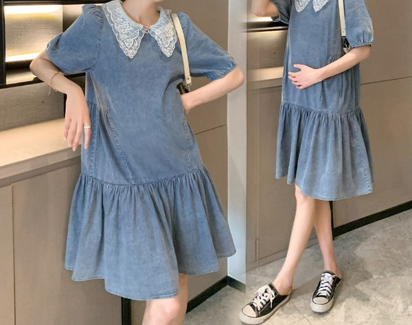 Elegantna ženska haljina s čipkom za trudnice