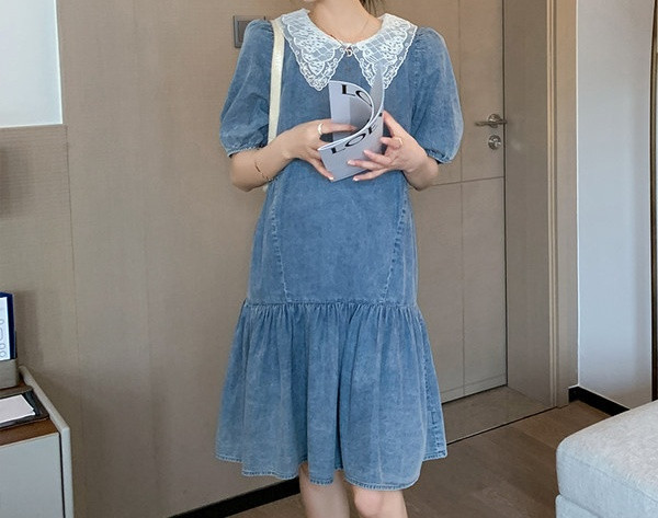 Elegantna ženska haljina s čipkom za trudnice