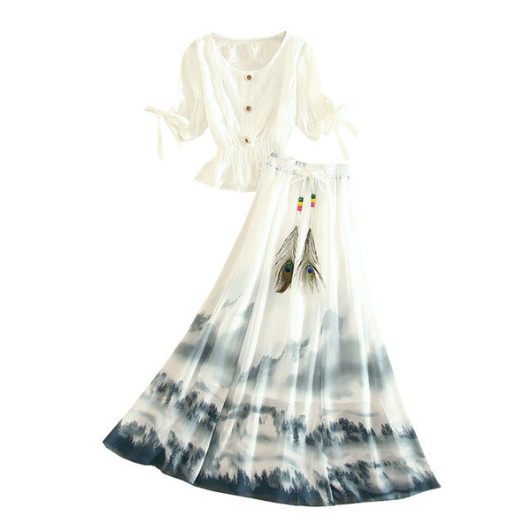 Moderan ženski komplet iz dva dijela - duga suknja i bluza