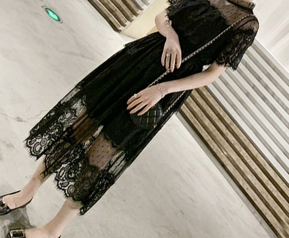 Elegantna duga ženska haljina od čipke za trudnice