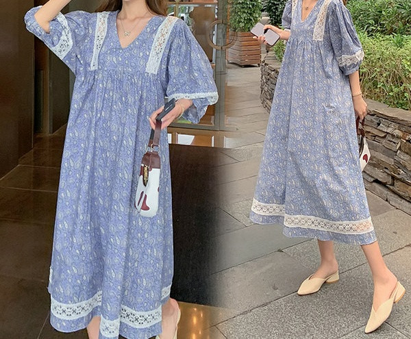 Ležerna ženska haljina sa čipkom za trudnice