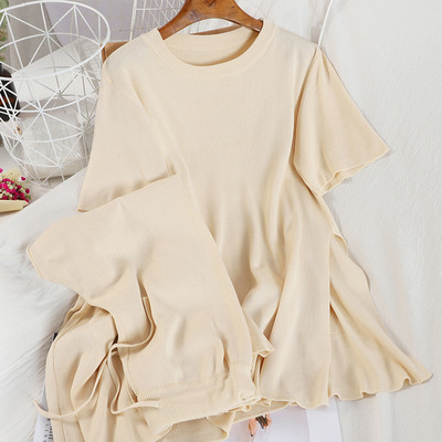 Ikdienas sieviešu trikotāžas bikšu un blūzes komplekts