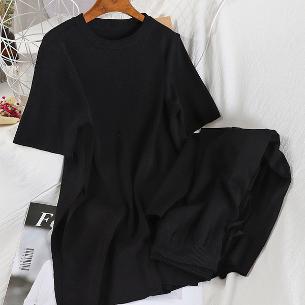 Ikdienas sieviešu trikotāžas bikšu un blūzes komplekts