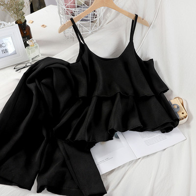 Καλοκαιρινό γυναικείο σετ φανελάκι με λεπτά τιραντάκια και ίσια παντελόνια