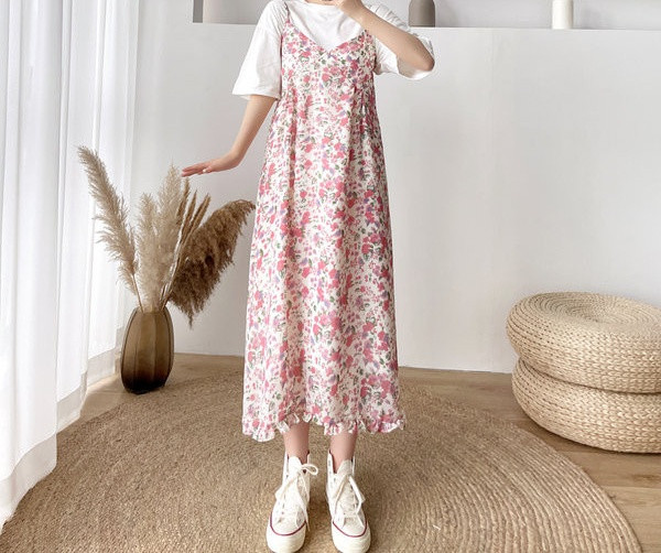 Moderna ženska duga haljina sa cvjetnim uzorkom za trudnice