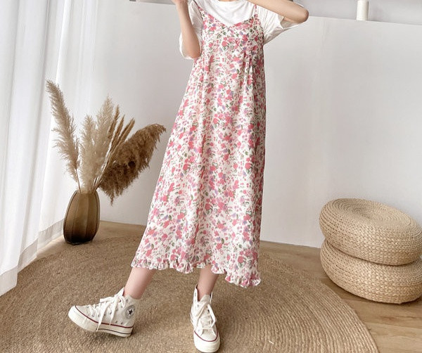 Moderna ženska duga haljina sa cvjetnim uzorkom za trudnice