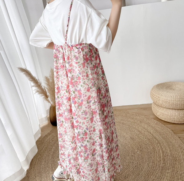 Moderna ženska duga haljina sa cvjetnim uzorkom za trudnice