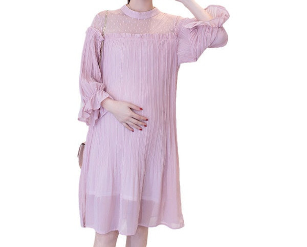 Κομψό γυναικείο μακρύ πλισέ  φόρεμα για έγκυες γυναίκες