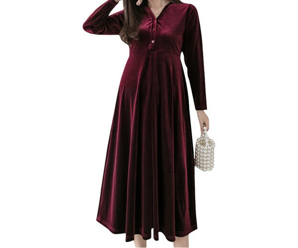 Eleganta sieviešu samta kleita grūtniecēm