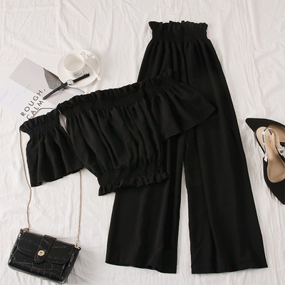 Jauna modeļa vasaras komplekts īsa blūze ar atkailinātiem pleciem un biksēm