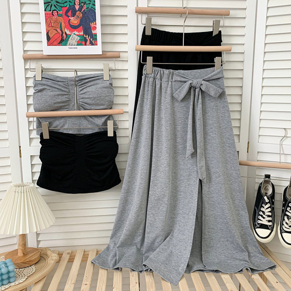 Νέο μοντέλο καλοκαιρινό σετ μπούστο και φαρδιά φούστα με σχισμή