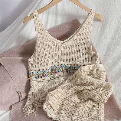 Πλεκτό γυναικείο σετ φανελάκι και σορτς