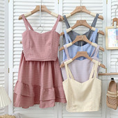 Καλοκαιρινό καρό σετ για γυναίκες - φανελάκι και φούστα