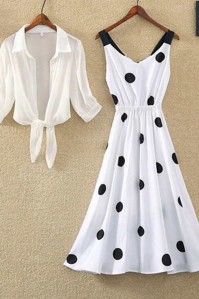 Γυναικείο σετ από δύο μέρη-φόρεμα  πουά και πουκάμισο