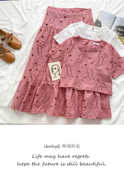 Ženski komplet s vezom - kratka bluza i suknja