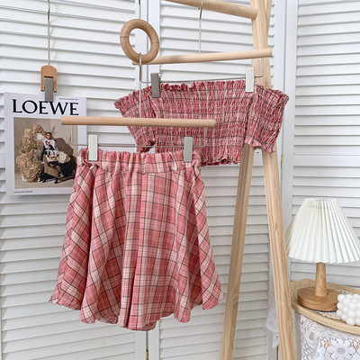 Novi karirani komplet - kratka bluza i krojena suknja