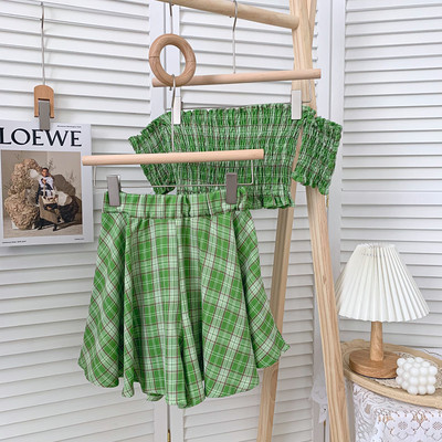 Novi karirani komplet - kratka bluza i krojena suknja