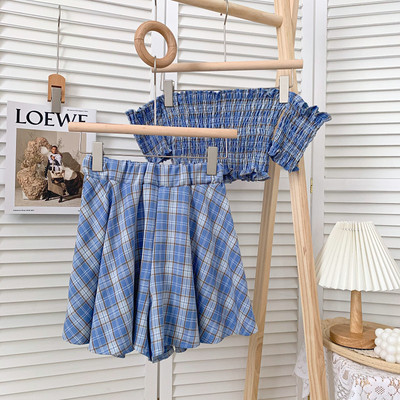 Novi karirani komplet - kratka bluza i krojena suknja