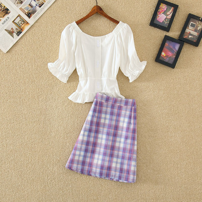 Ženski komplet bluza na gumbe i suknja