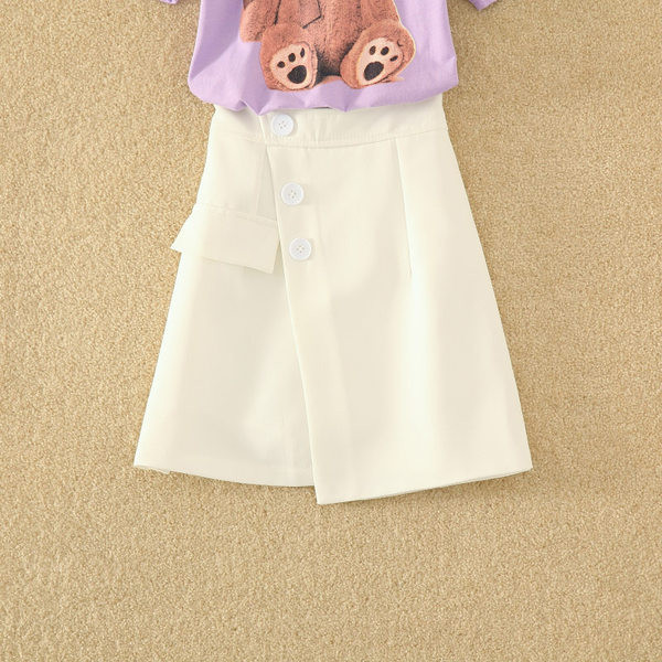 Sieviešu T-kreklu komplekts ar aplikāciju un svārkiem