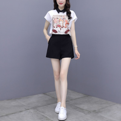 Ženski moderan komplet sa aplikacijom i kratkim rukavima