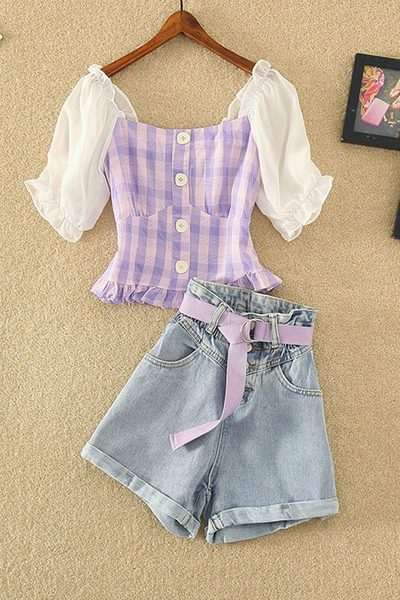 Ženski komplet kratkih traperica i bluze