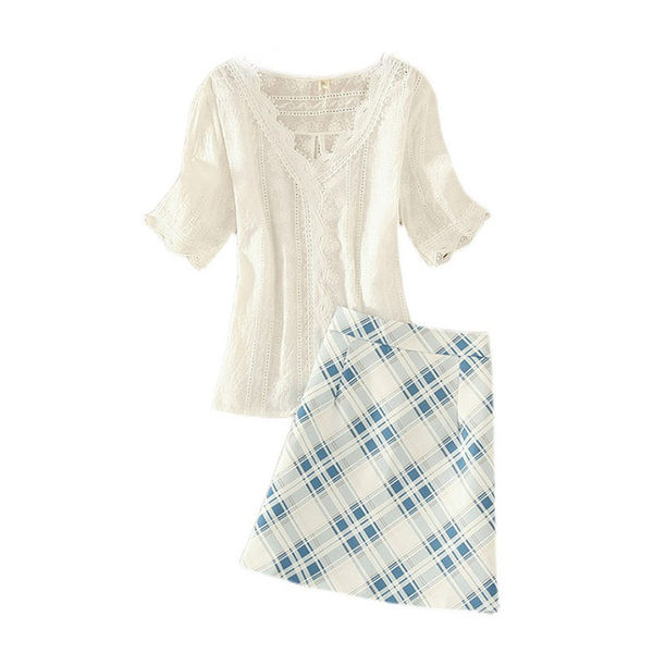 Ženska moderna bluza sa čipkom i suknjom