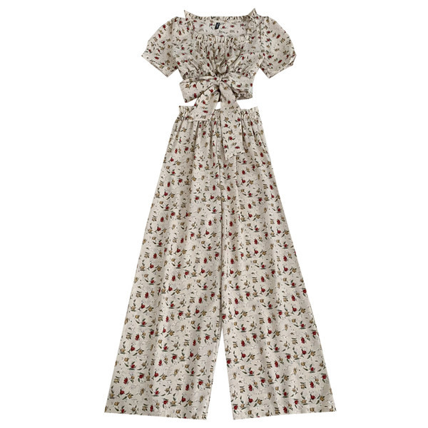 Ljetni cvjetni komplet - bluza i hlače