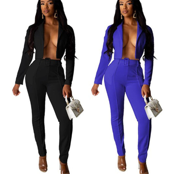 Moderan ženski komplet od dva dijela - hlače i kratka jakna bez gumba